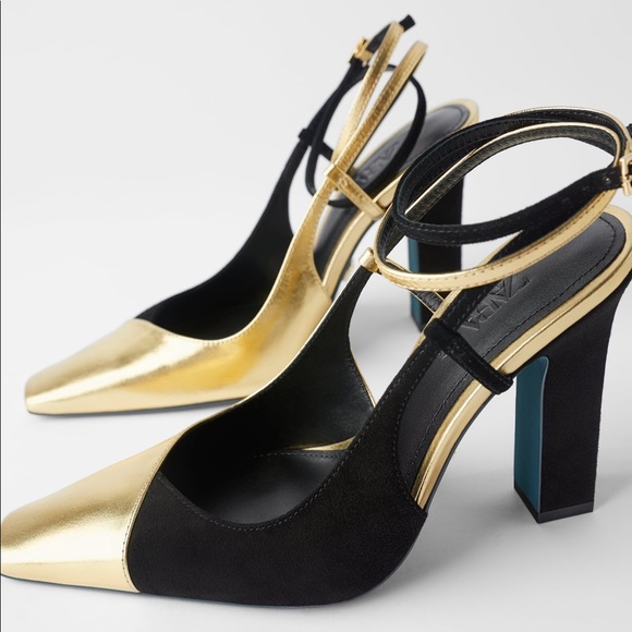 Zara BLUE COLLECTION COMBINATION LEATHER HIGH HEEL - Picture 4 of 7